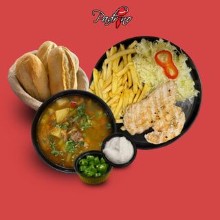 Ciorbă de văcuță + Piept de pui cu cartofi prăjiți+salată de varză