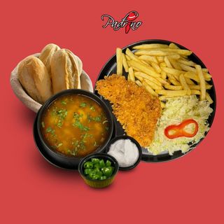 Ciorbă de legume+ Piept de pui crispy cu cartofi prăjiți+salată de varză