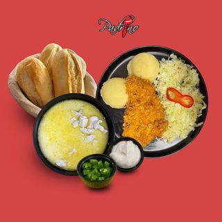 Ciorbă rădăuțeană+Piept de pui crispy cu piure de cartofi + salată de varză