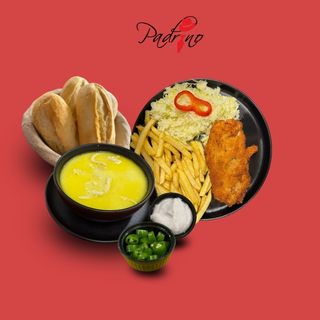 Ciorbă de burtă+Snițel de pui cu cartofi prăjiți+salată de varză