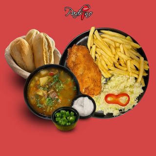 Ciorbă de văcuță + Șnițel de pui cu cartofi prăjiți+salată de varză