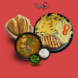 Ciorbă de văcuță + Cotlet de porc cu cartofi prăjiți+salată de varză