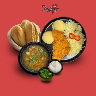 Ciorbă de perișoare + Piept de pui crispy cu piure de cartofi+salată de varză