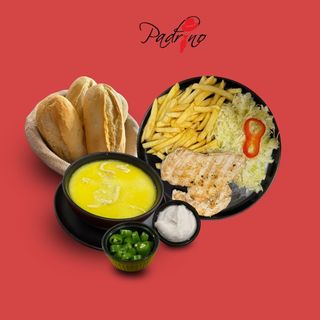 Ciorbă de burtă+Piept de pui la grătar cu cartofi prăjiți+salată de varză