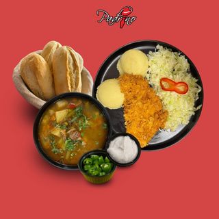 Ciorbă de văcuță + Piept de pui crispy cu piure de cartofi+salată de varză