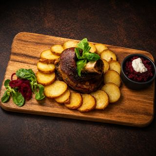 Rasol de porc caramelizat cu cartofi copti și salata coleslaw -400/200/100g