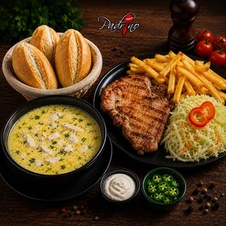 Ciorbă rădăuțeană+Ceafă de porc cu cartofi prăjiți+ salată de varză