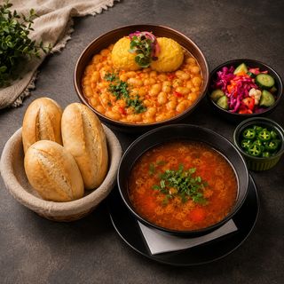 Ciorba de legume + Mancarica de fasole cu mamaliguta si salata de muraturi