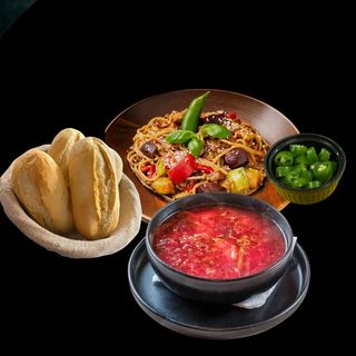 Ciorba de sfecla rosie + Wok de legume