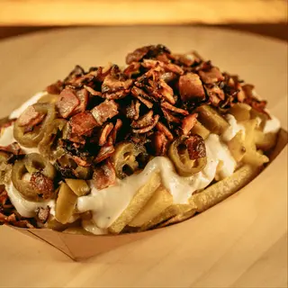 Potatoes with Cheese sauce, Bacon & Jalapenos