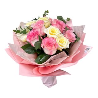 Buchet cu trandafiri roz și alb
