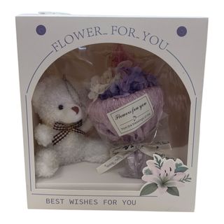 Cadou cu ursulet si buchetel de flori criogenate