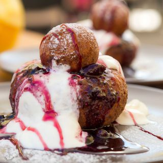 Papanași cu gem de afine și smântână