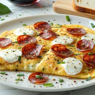Omletă cu salam picant și mozarella