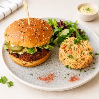 Burger Rawdia cu Salată de Rădăcinose