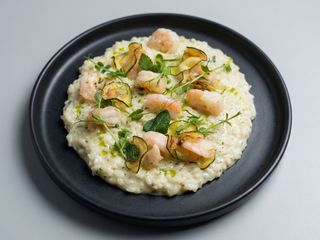 Risotto cu zucchini, creveti si menta