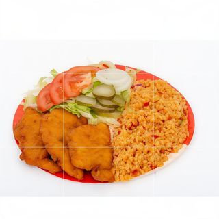 Farfurie cu snitel de pui cu orez(bulgur)