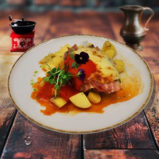 CEAFA GRATINATA, CARTOFI NATUR SI SOS DE ARDEI COPT