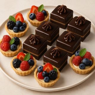 Platou mini prăjituri - tarte fructe + amandine 