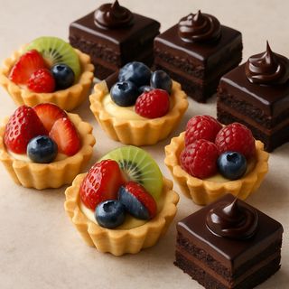 Pachet mini prăjituri clasice -  tarte cu fructe & mini amandine