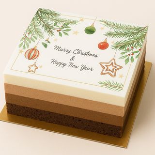 Tort Trio Mousse – Ediție Sărbători cu poză comestibilă „Merry Christmas & Happy New Year”