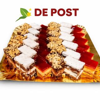 Platou mix cu mini prajituri de post cu nuca + tomate & gem + lămâie