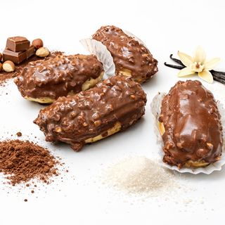 Mini Eclere Clasice (Vanilie & Cacao) Glazurate cu Gianduia Crocantă