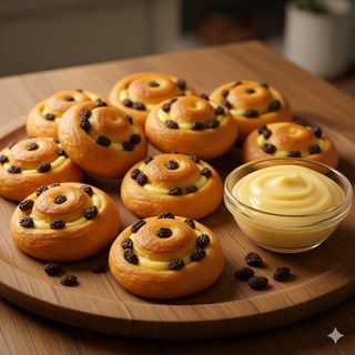 Platou cu Mini melci cu vanilie & stafide (Mini pain aux raisins)