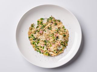 Orzo cu prosciutto cotto, mazare si smantana