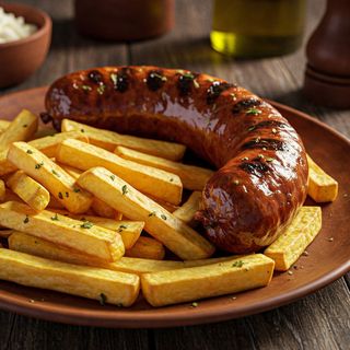 Meniu Cârnăcior cu șuncă si cartofi prăjiți