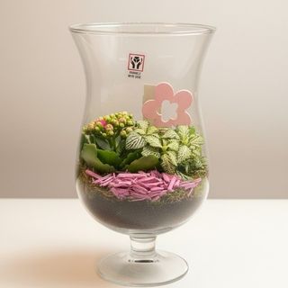 Aranjament cu platute in vas de sticla cu picior