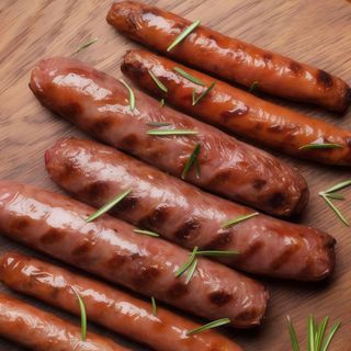 Cârnăciori proaspeți, cartofi pai si muștar