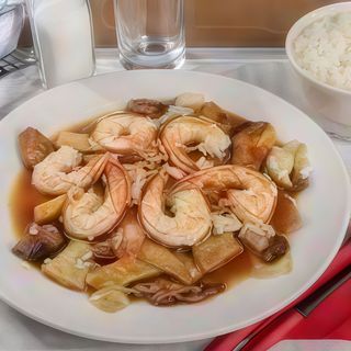 Creveti cu bambus si ciuperci cu orez