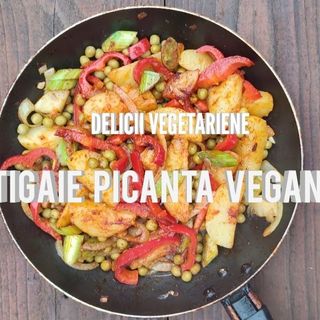 Tigaie picantă lacto-vegetariană servită cu lipie caldă cu mozarella