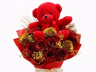 Buchet Trandafiri Sapun Red Teddy Luxury