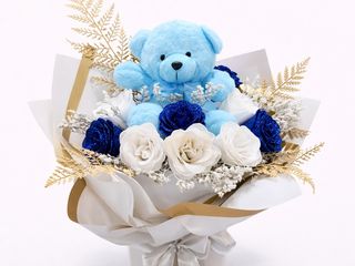 Buchet Trandafiri Sapun Blue Teddy Elegance
