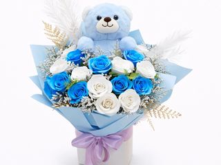 Buchet Trandafiri Sapun Blue Teddy Dream