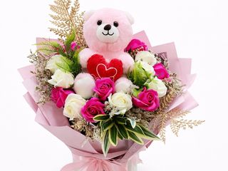 Buchet Trandafiri Sapun Pink Teddy Love