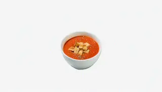 Supa crema de rosii cu ardei copt si bocconcini