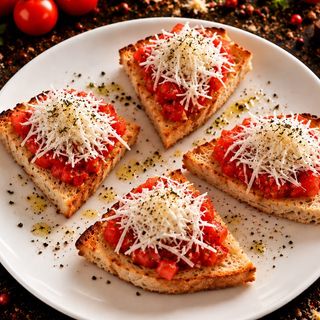 Bruschette cu roșii, busuioc, usturoi și parmezan