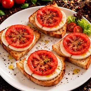 Bruschette cu mozzarella și roșii