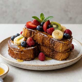 French toast with honey and fruits