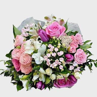 Buchet Lalele, Miniroze si Alstroemeria – Inocenta –