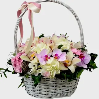 Cos cadou cu orhidee cymbidium si hortensii