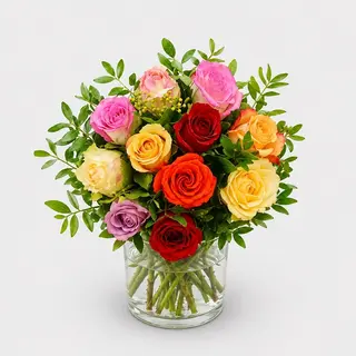 Buchet 11 trandafiri multicolori