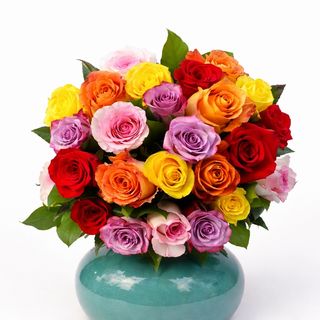 Buchet 21 trandafiri multicolori