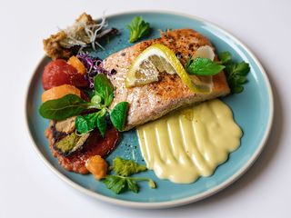 Somon cu legume la gratar