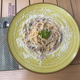 Spaghete prosciutto e funghi