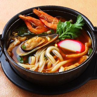 Seafood udon soup