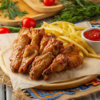 Aripioare de pui cu cartofi pai